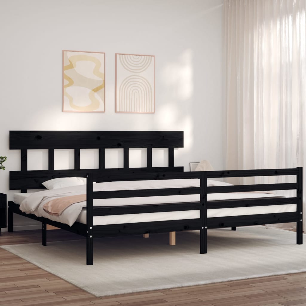 vidaXL Estructura de cama con cabecero madera maciza negro 200x200 cm