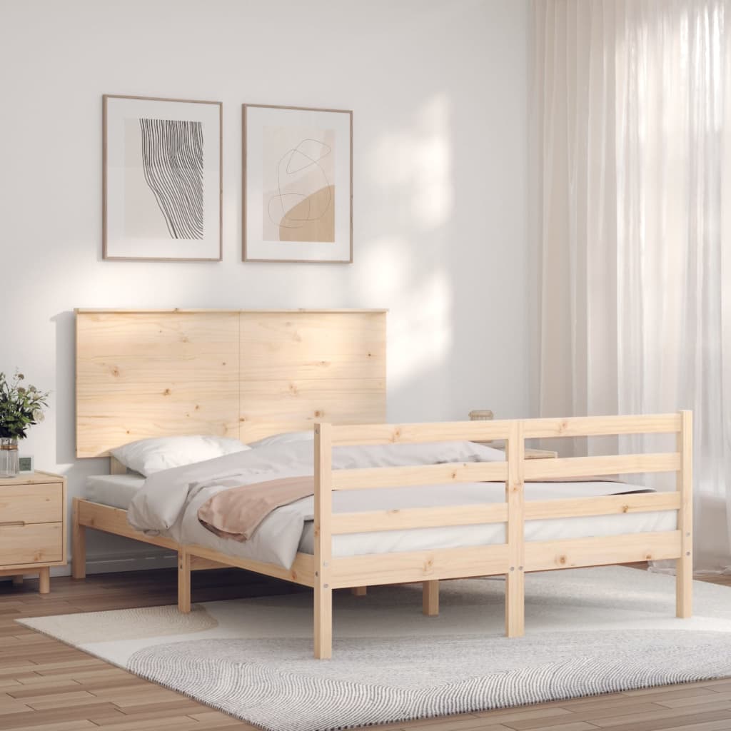 vidaXL Estructura de cama de matrimonio con cabecero madera maciza