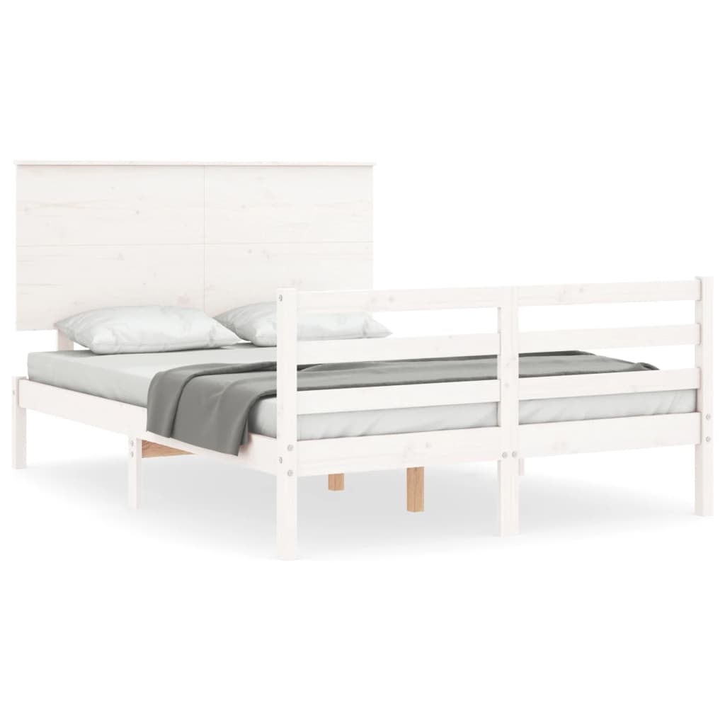 vidaXL Estructura cama de matrimonio con cabecero madera maciza blanco