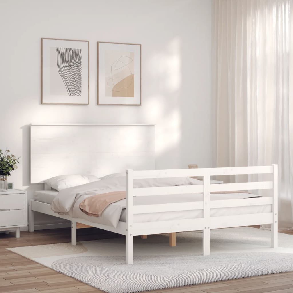 vidaXL Estructura cama de matrimonio con cabecero madera maciza blanco