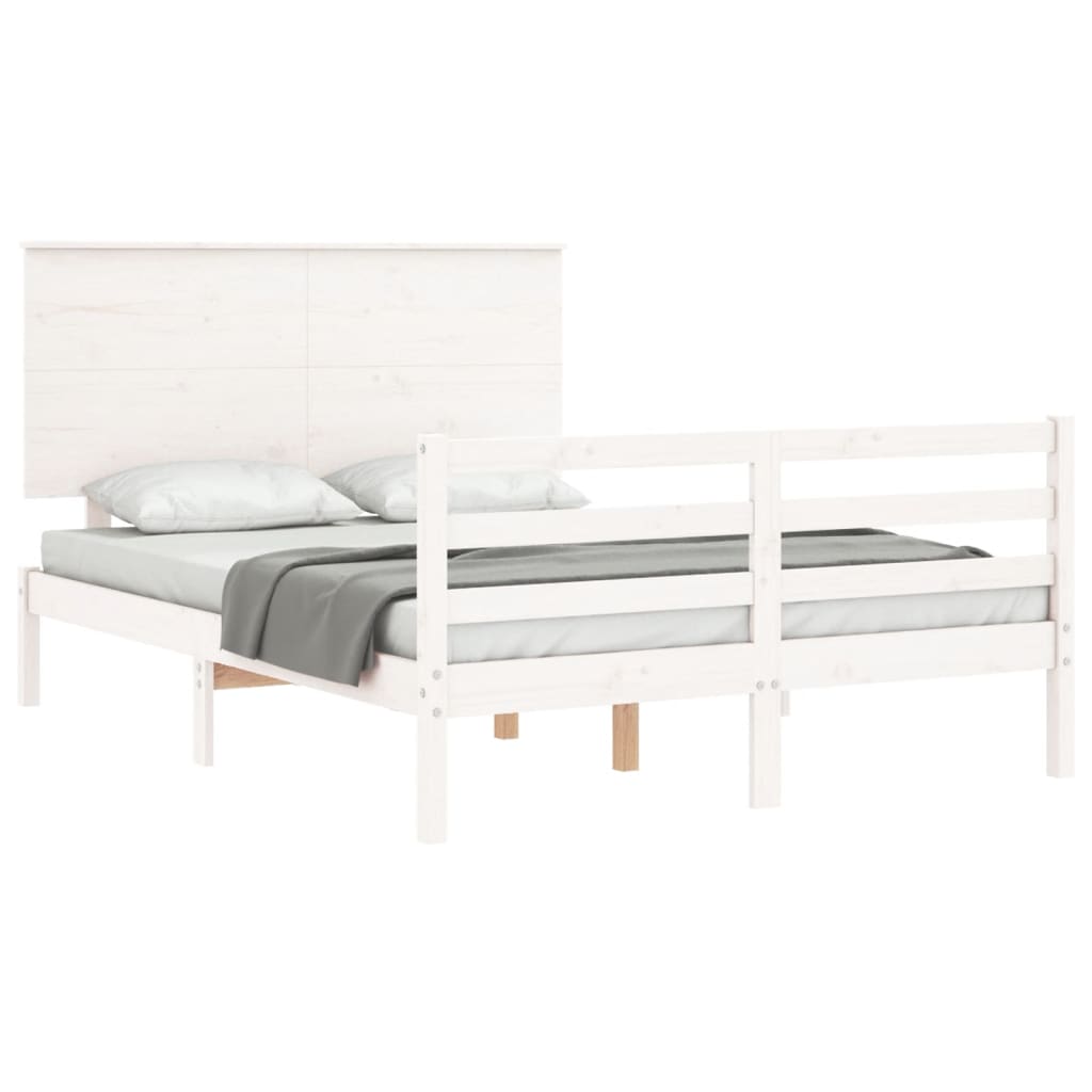 vidaXL Estructura cama de matrimonio con cabecero madera maciza blanco