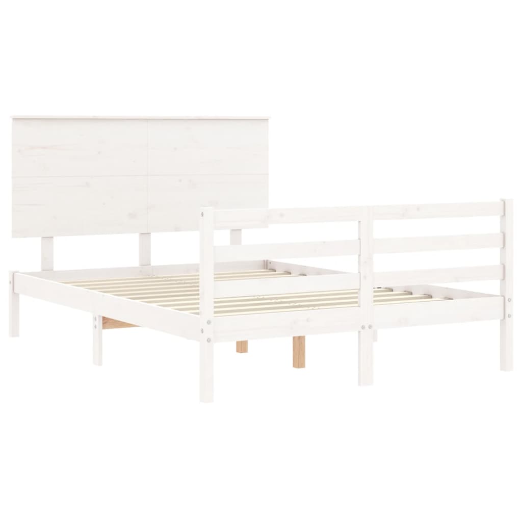 vidaXL Estructura cama de matrimonio con cabecero madera maciza blanco