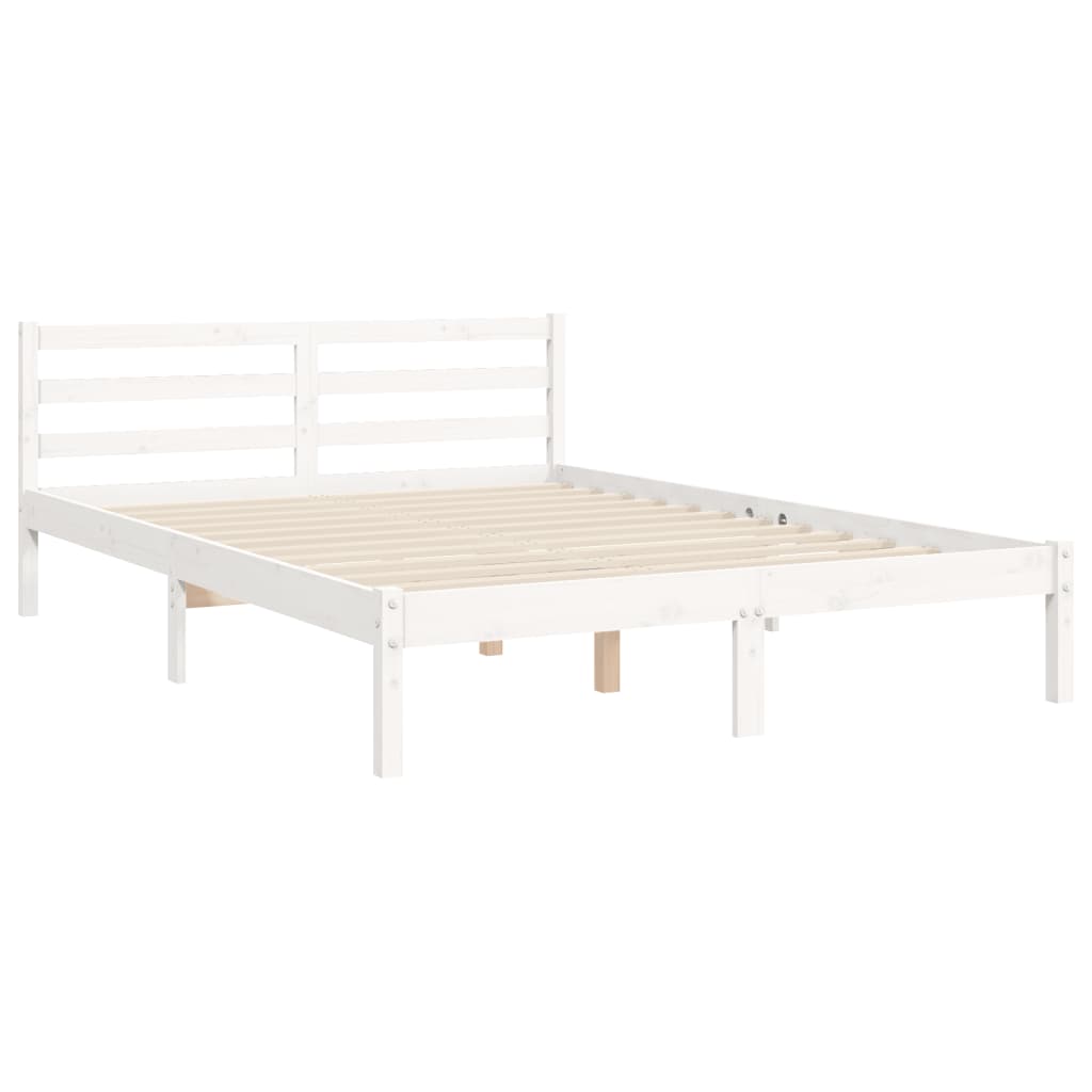 vidaXL Estructura cama de matrimonio con cabecero madera maciza blanco