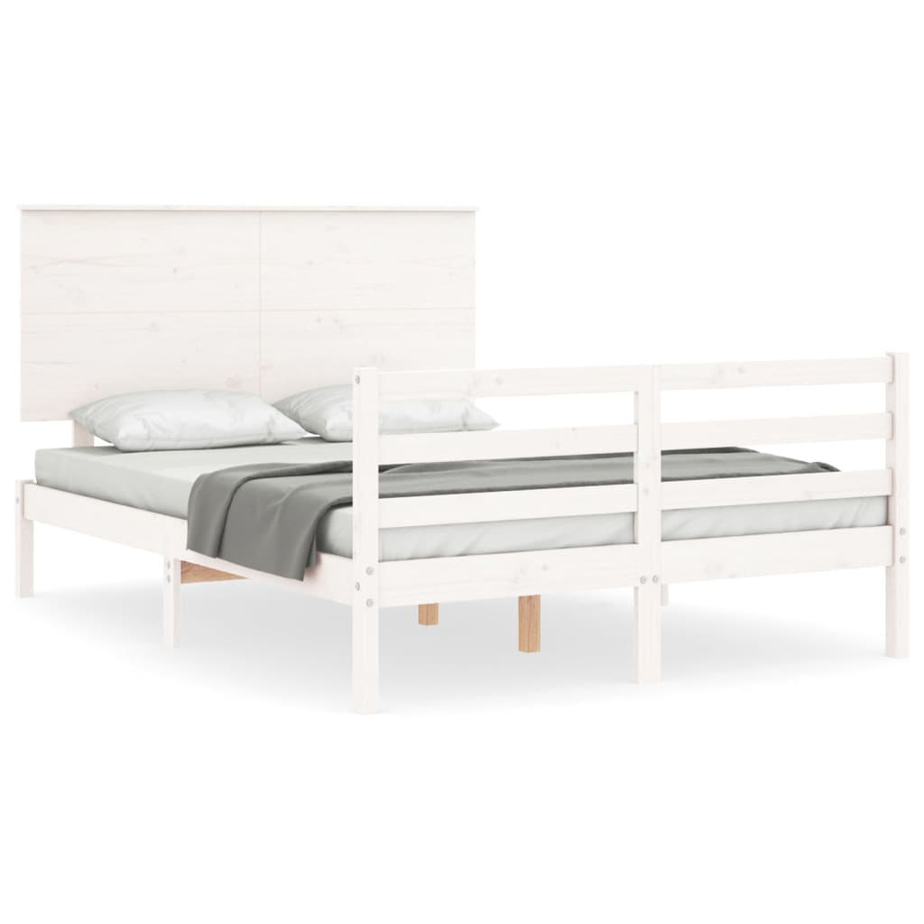 vidaXL Estructura de cama con cabecero madera maciza blanco 140x190 cm