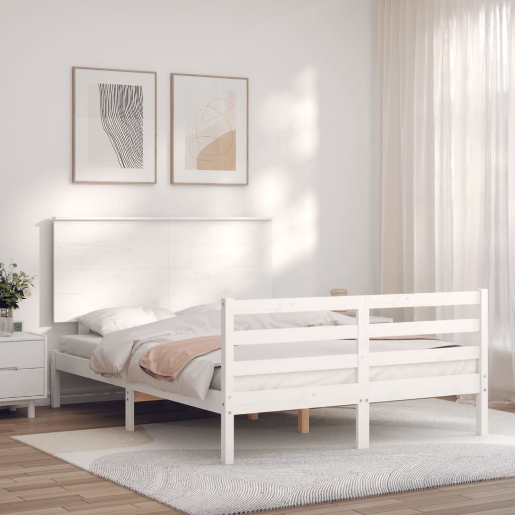 vidaXL Estructura de cama con cabecero madera maciza blanco 140x190 cm