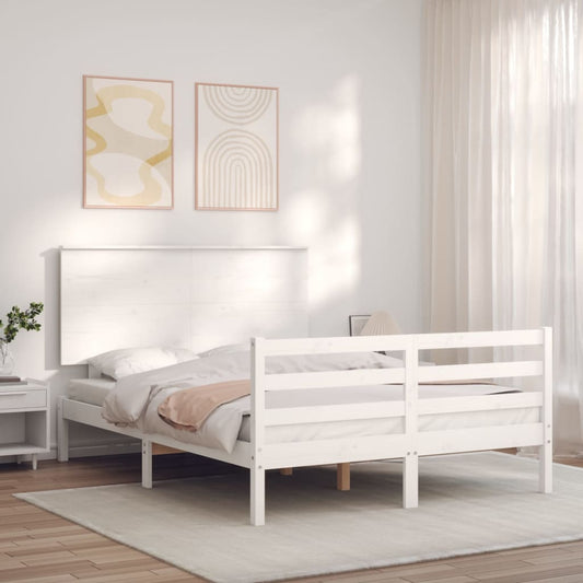 vidaXL Estructura de cama con cabecero madera maciza blanco 140x190 cm