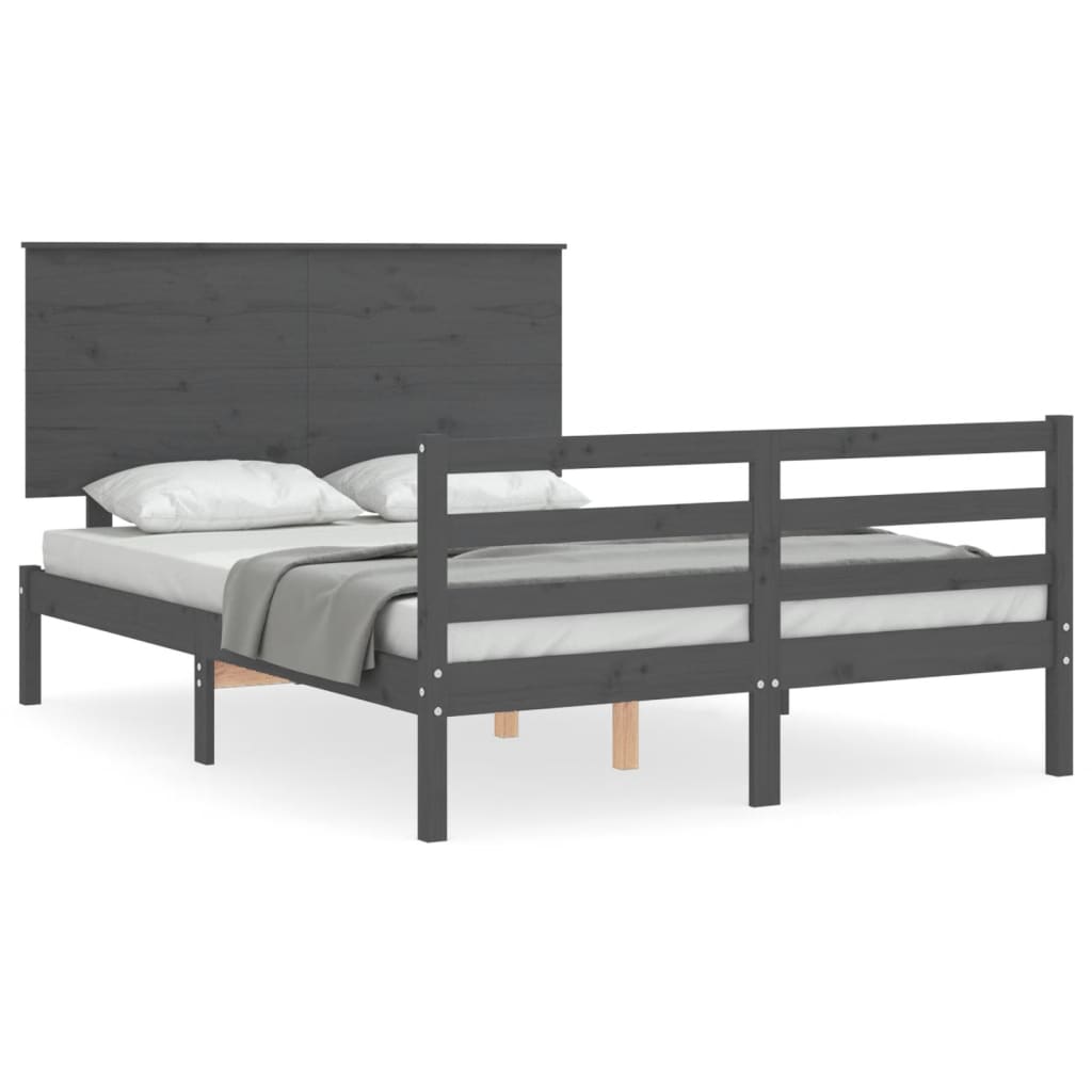 vidaXL Estructura de cama con cabecero madera maciza gris 140x190 cm