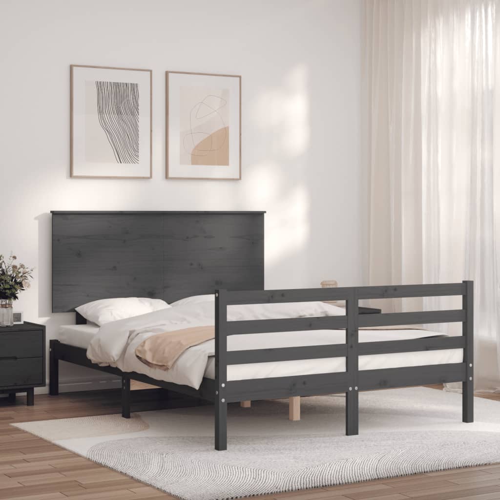 vidaXL Estructura de cama con cabecero madera maciza gris 140x190 cm