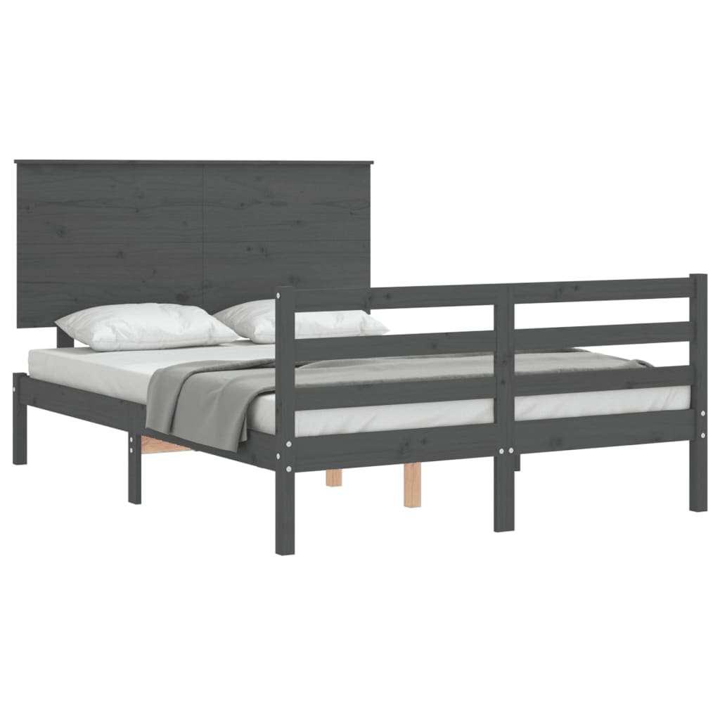 vidaXL Estructura de cama con cabecero madera maciza gris 140x190 cm