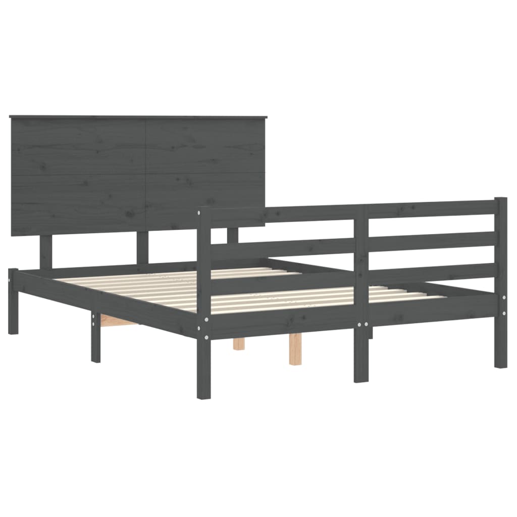 vidaXL Estructura de cama con cabecero madera maciza gris 140x190 cm