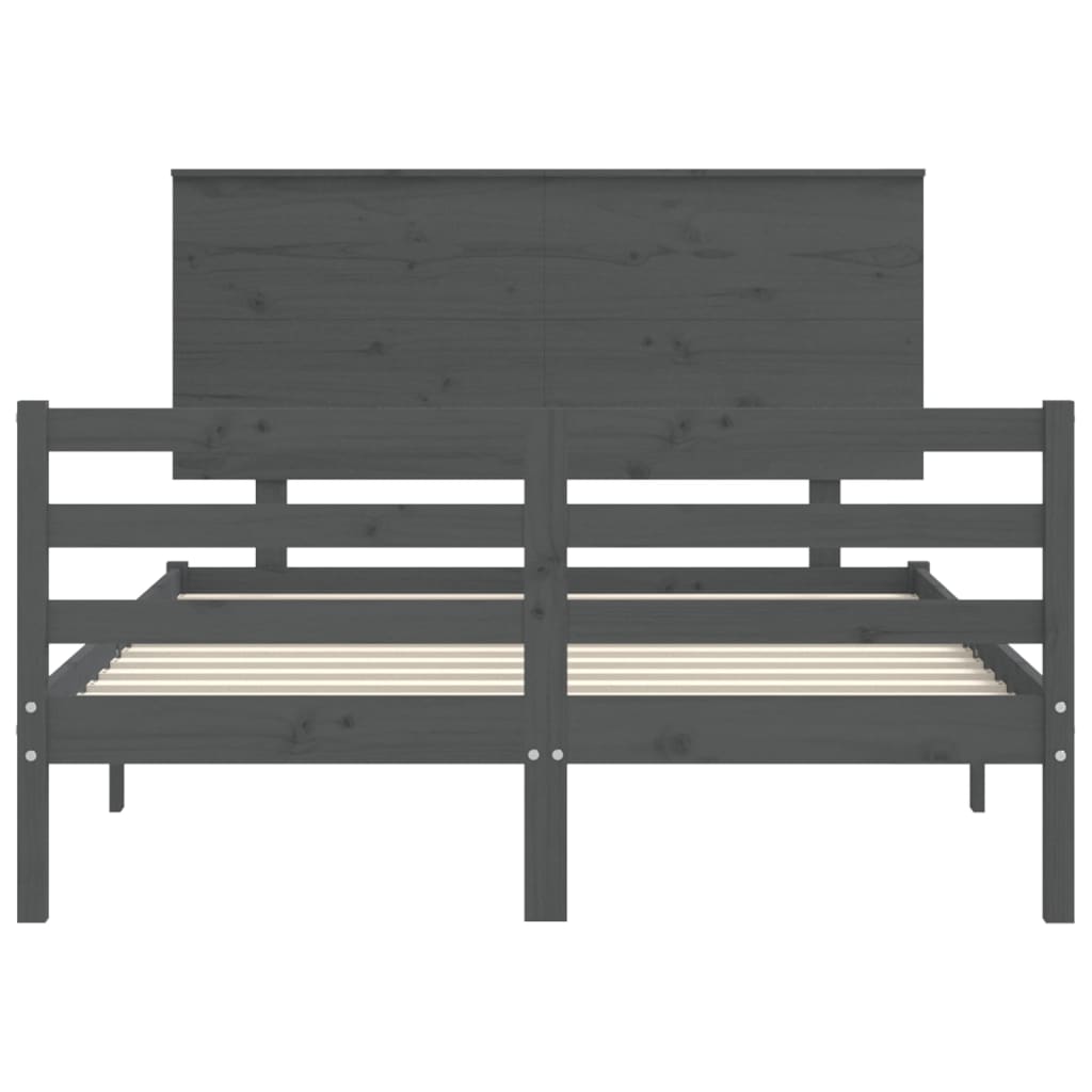 vidaXL Estructura de cama con cabecero madera maciza gris 140x190 cm