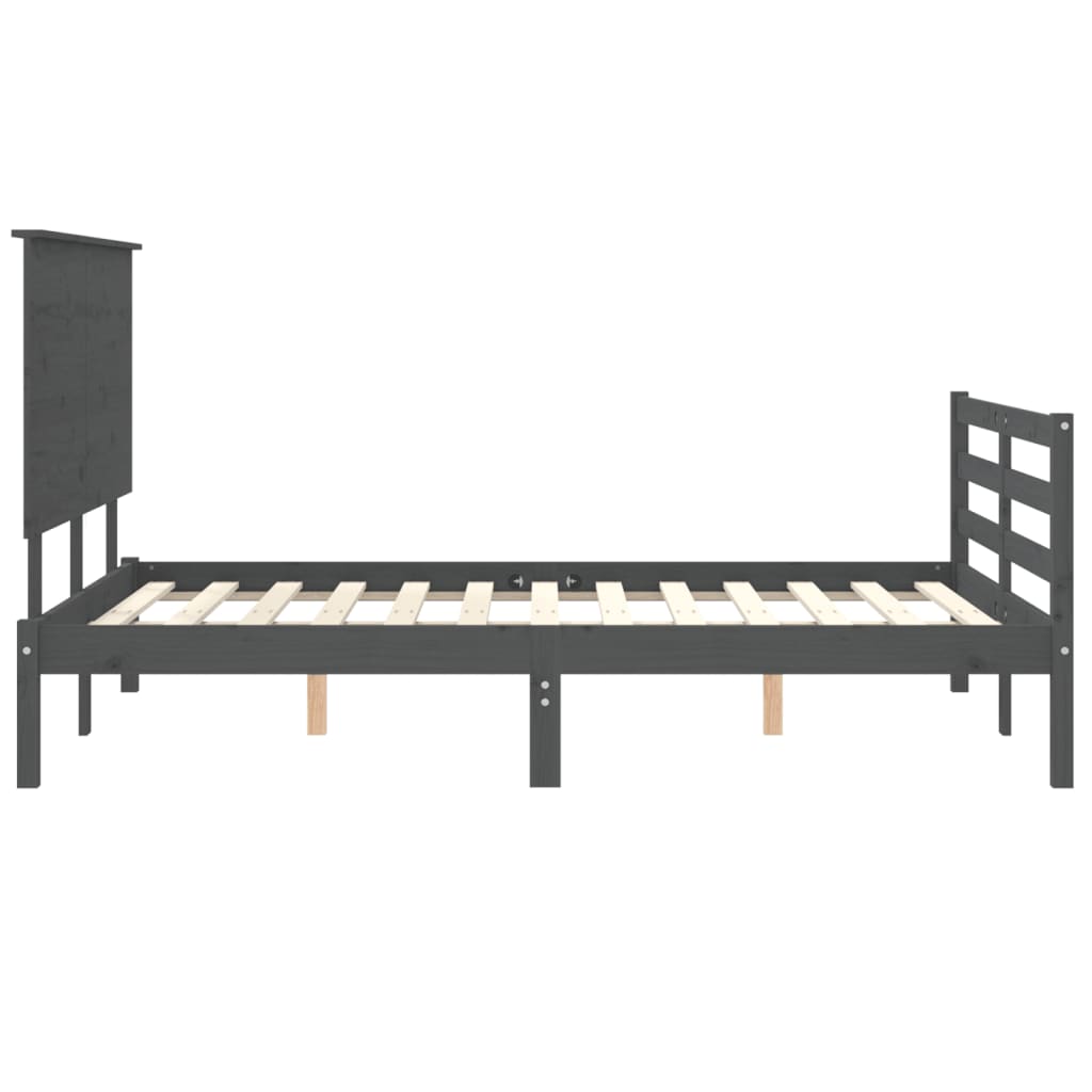 vidaXL Estructura de cama con cabecero madera maciza gris 140x190 cm