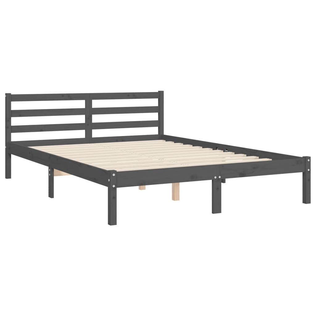 vidaXL Estructura de cama con cabecero madera maciza gris 140x190 cm