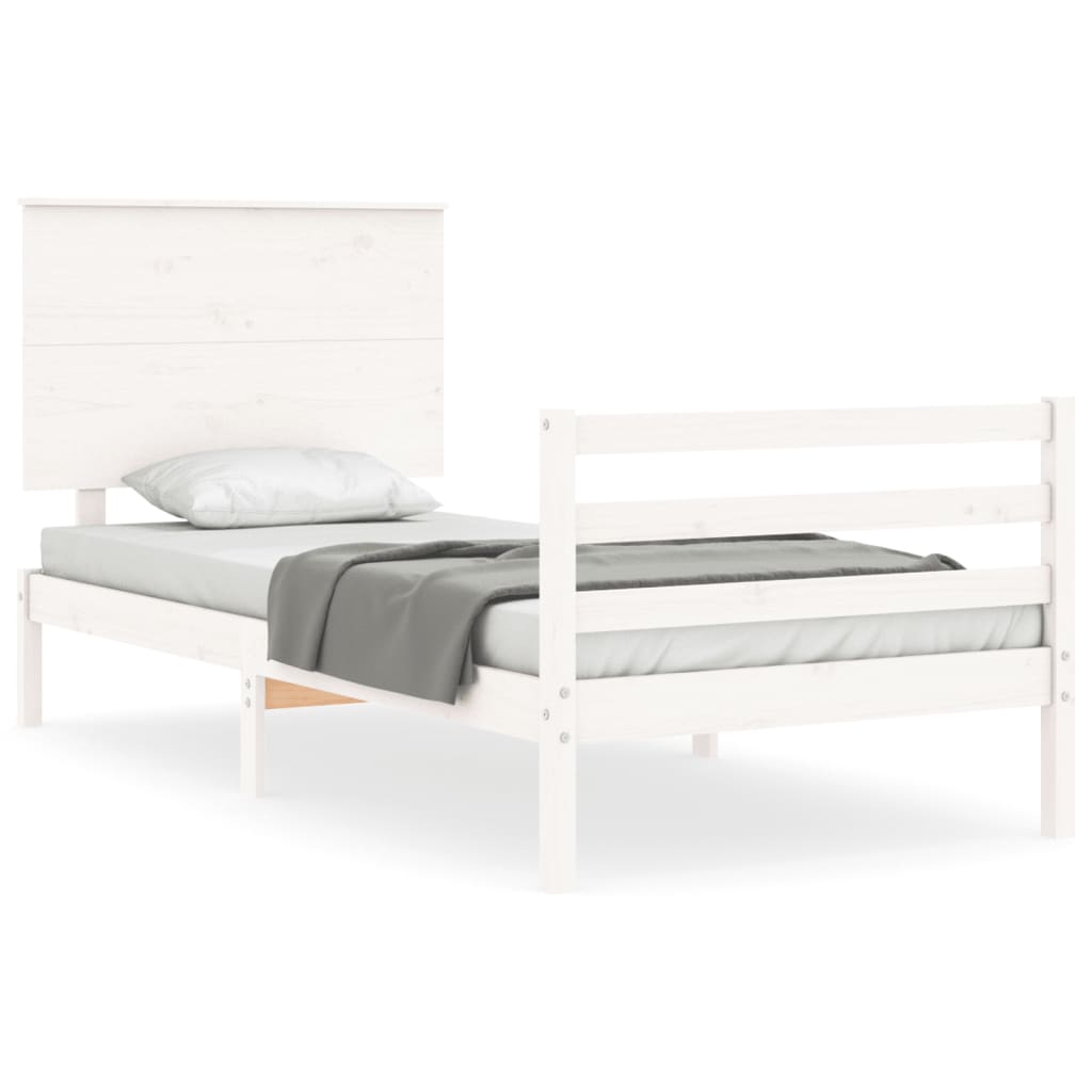 vidaXL Estructura de cama con cabecero madera maciza blanco 90x200 cm