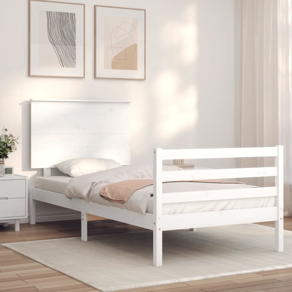 vidaXL Estructura de cama con cabecero madera maciza blanco 90x200 cm