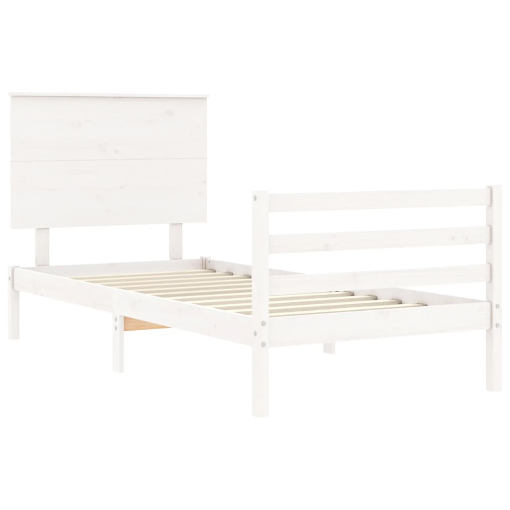 vidaXL Estructura de cama con cabecero madera maciza blanco 90x200 cm