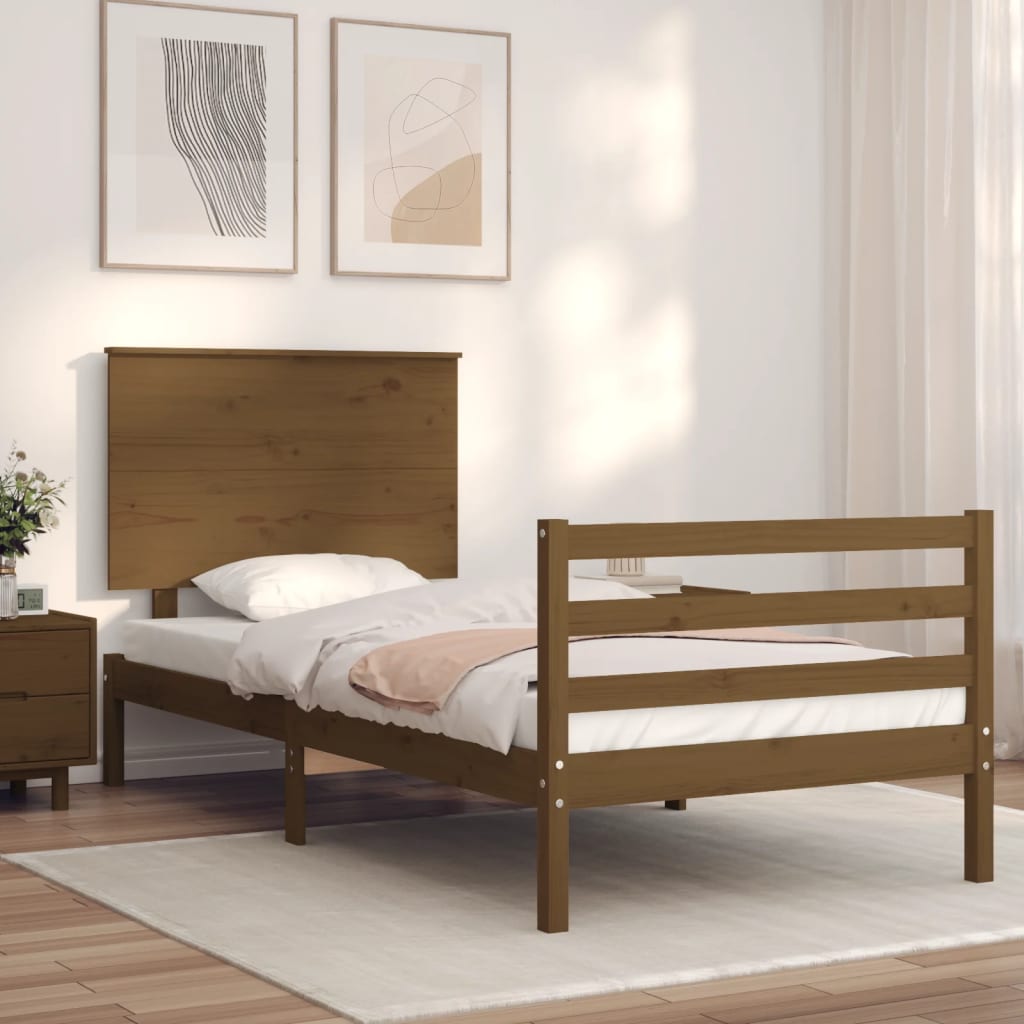 vidaXL Estructura cama con cabecero madera maciza marrón miel 90x200cm