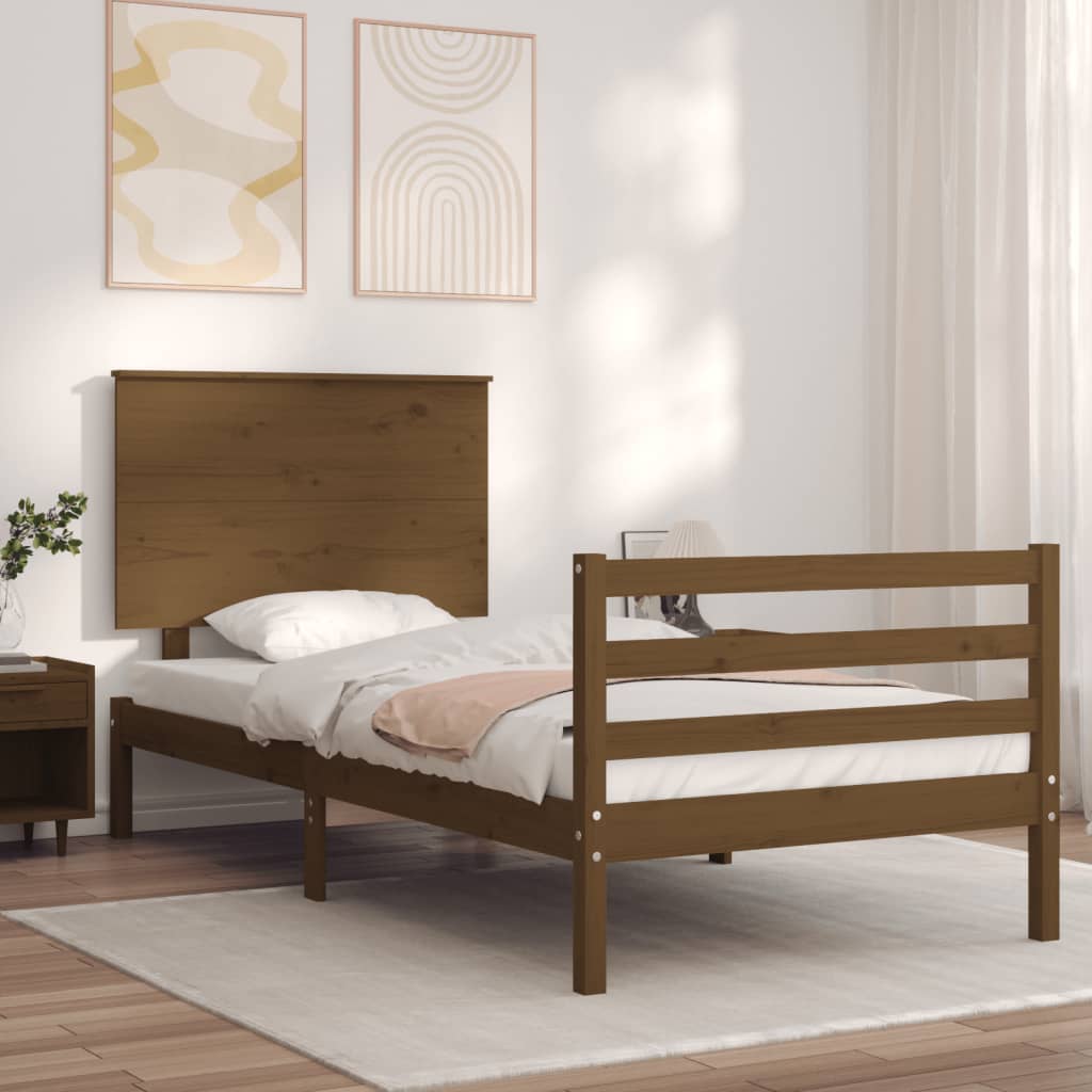 vidaXL Estructura cama con cabecero madera maciza marrón miel 90x200cm