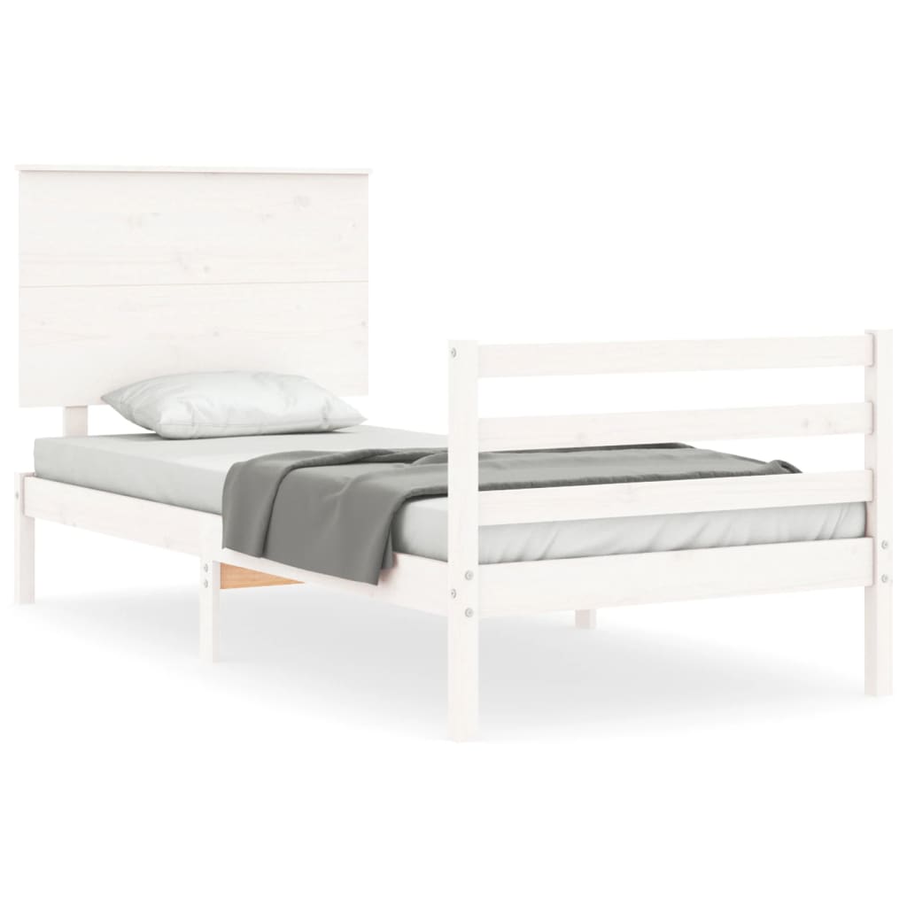 vidaXL Estructura de cama con cabecero madera maciza blanco 100x200 cm