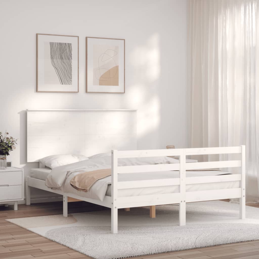 vidaXL Estructura de cama con cabecero madera maciza blanco 120x200 cm