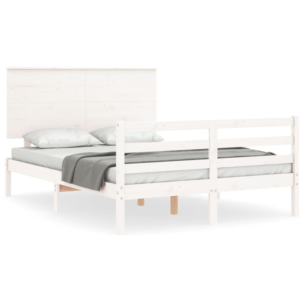 vidaXL Estructura de cama con cabecero madera maciza blanco 140x200 cm