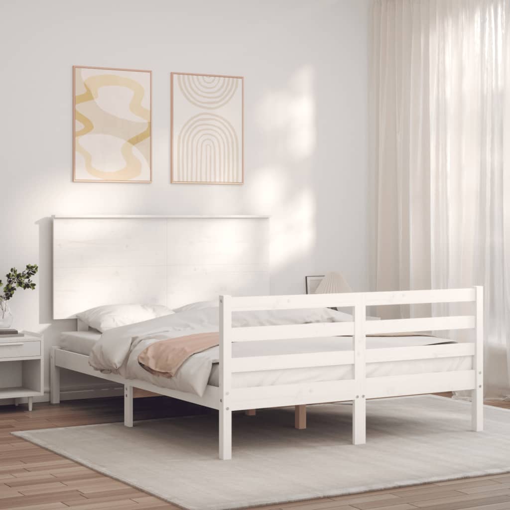 vidaXL Estructura de cama con cabecero madera maciza blanco 140x200 cm