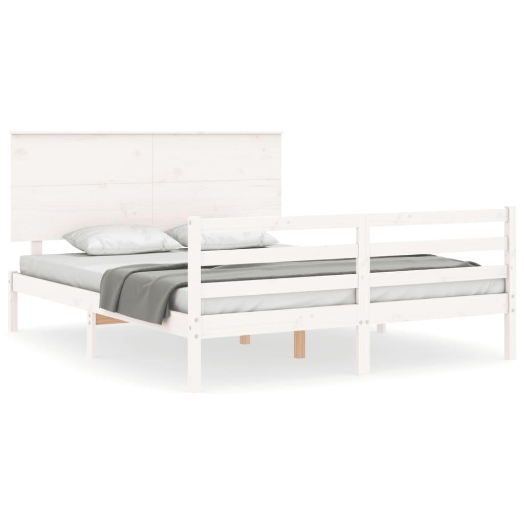 vidaXL Estructura de cama matrimonio con cabecero madera maciza blanco