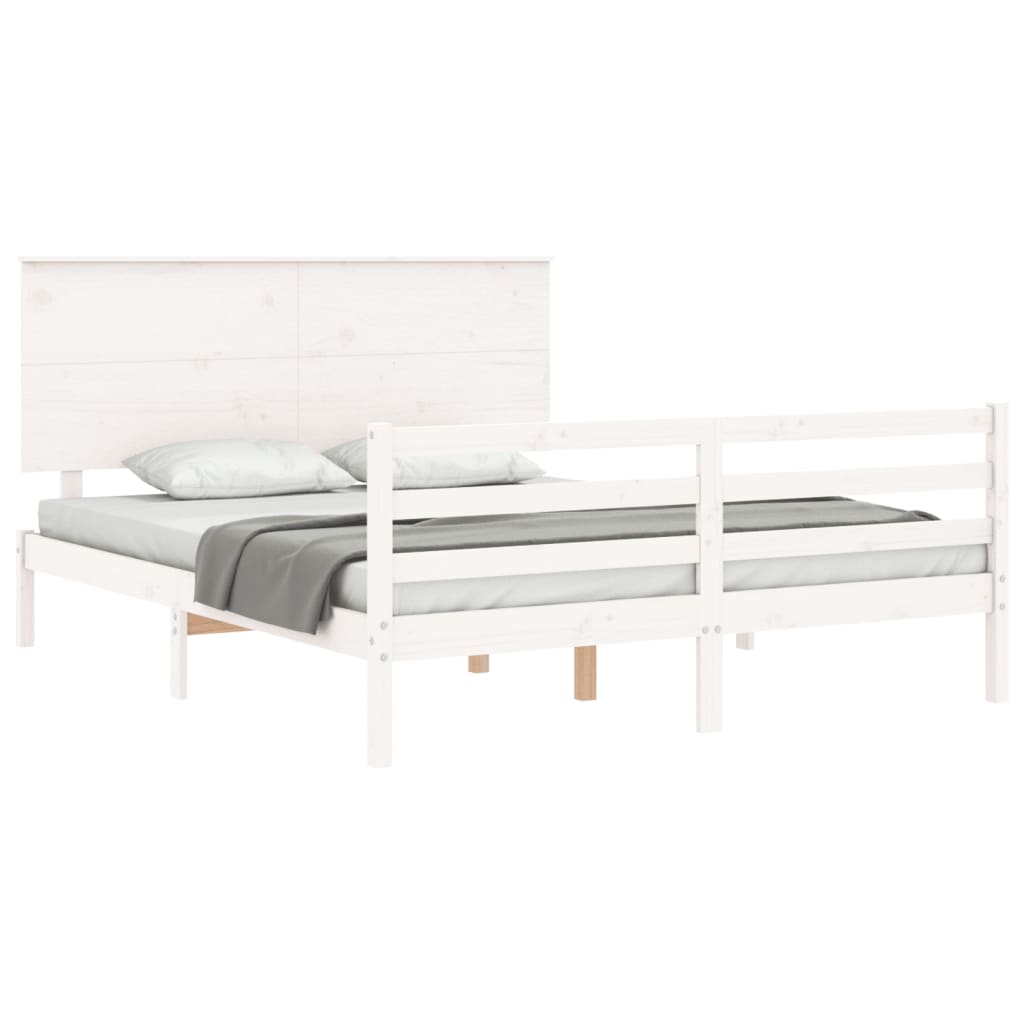 vidaXL Estructura de cama matrimonio con cabecero madera maciza blanco