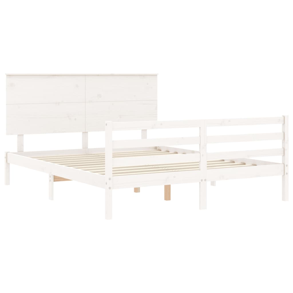 vidaXL Estructura de cama matrimonio con cabecero madera maciza blanco