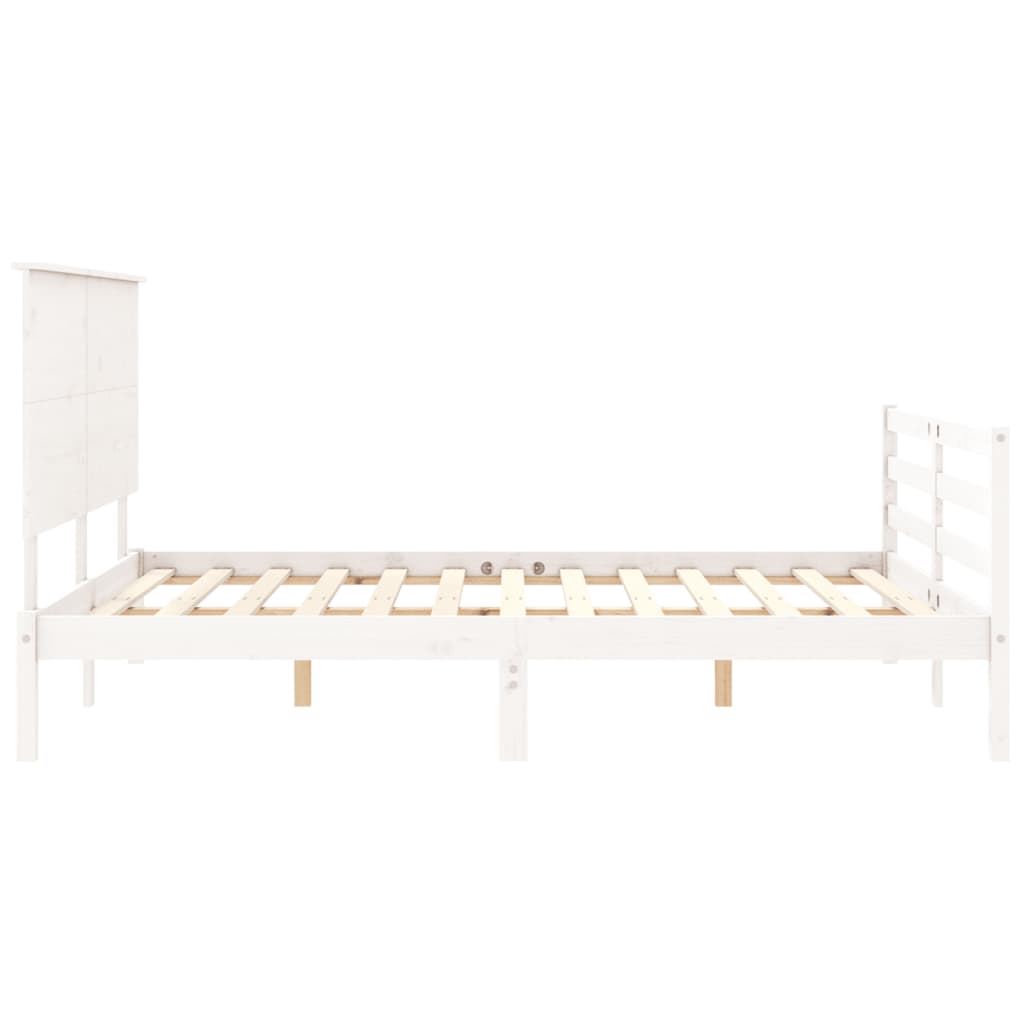 vidaXL Estructura de cama matrimonio con cabecero madera maciza blanco