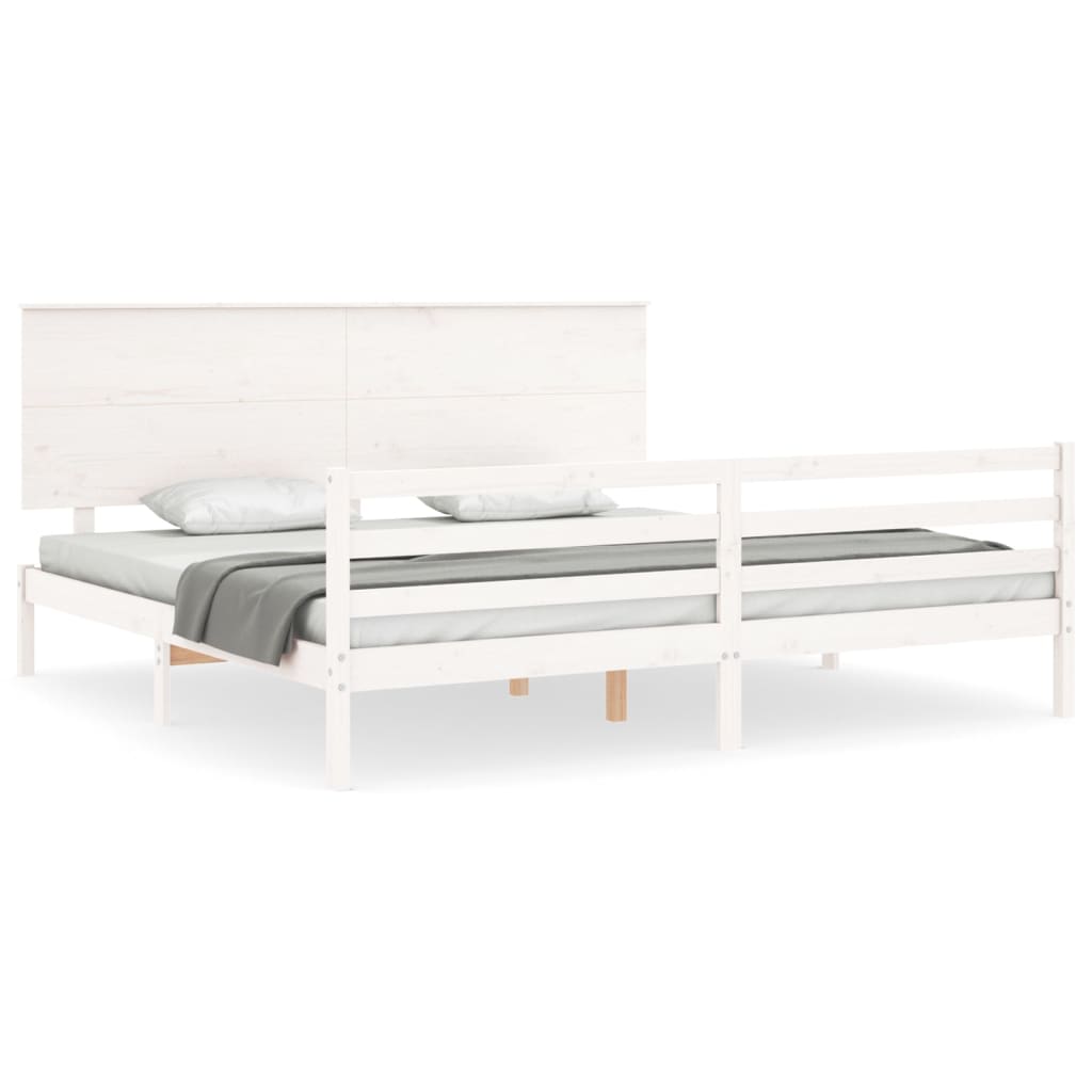 vidaXL Estructura cama de matrimonio con cabecero madera maciza blanco