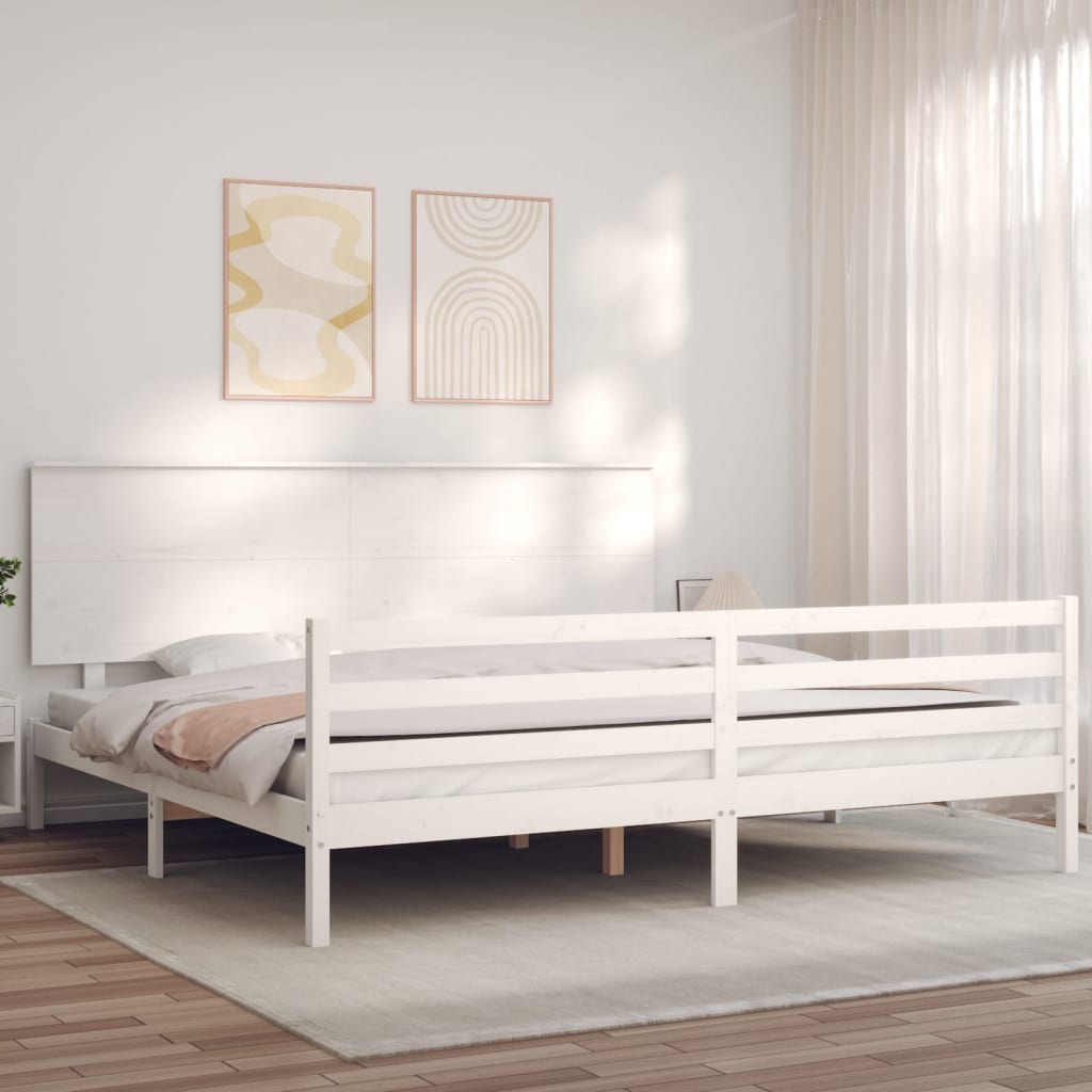 vidaXL Estructura cama de matrimonio con cabecero madera maciza blanco