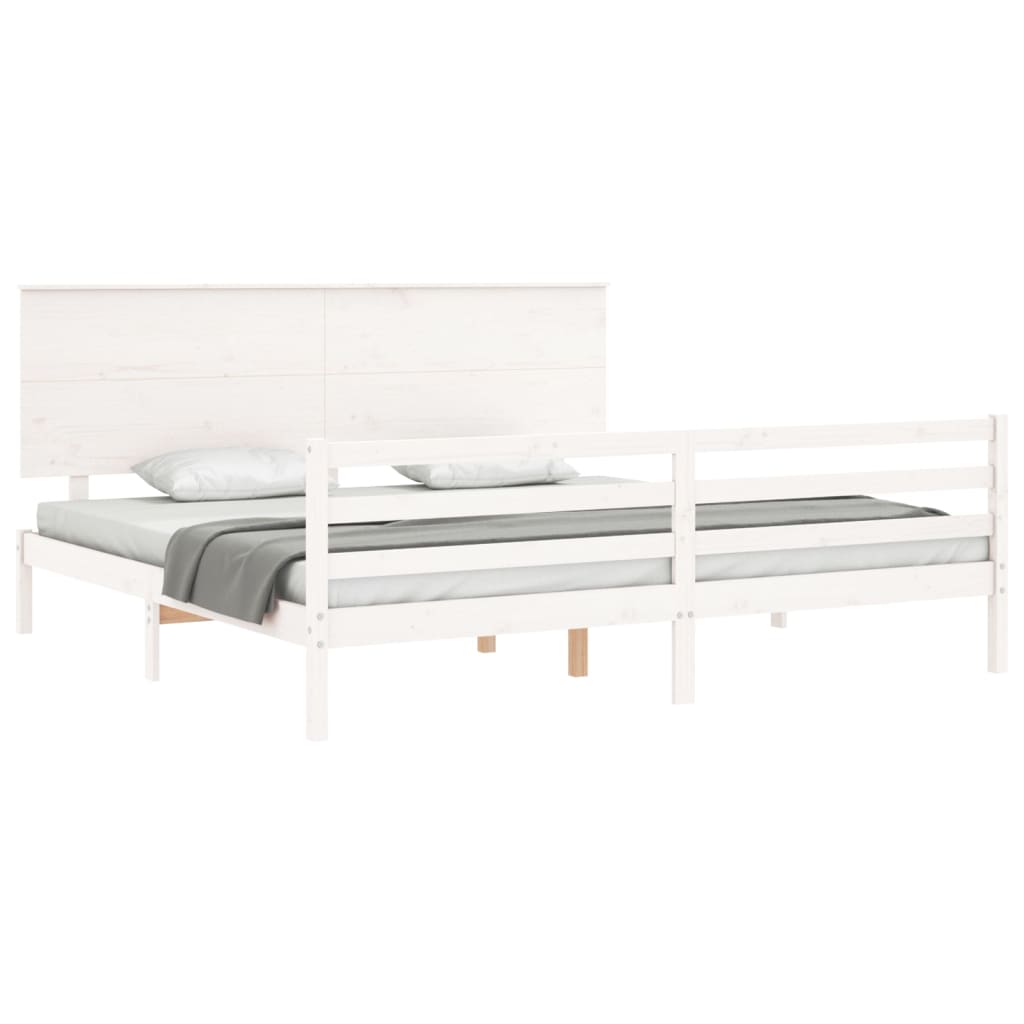 vidaXL Estructura cama de matrimonio con cabecero madera maciza blanco