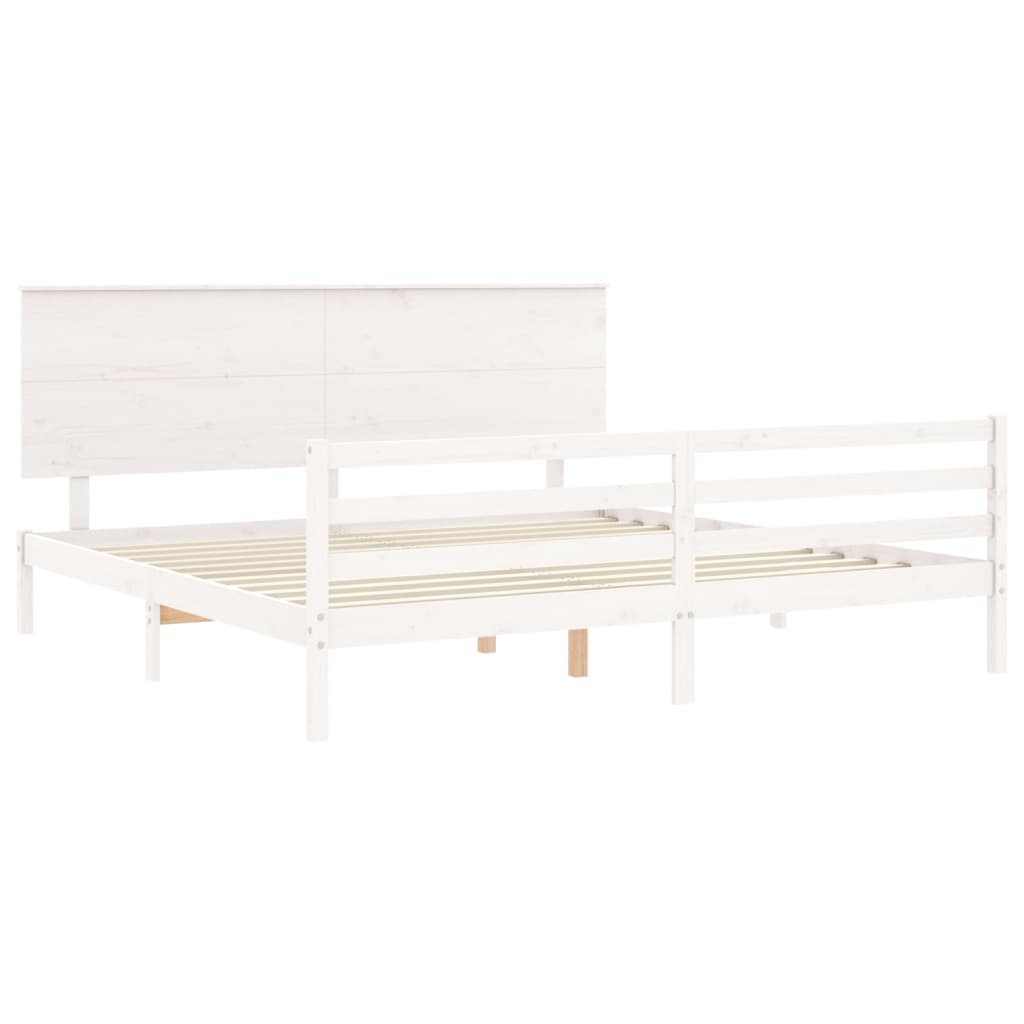 vidaXL Estructura cama de matrimonio con cabecero madera maciza blanco