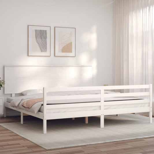 vidaXL Estructura cama de matrimonio con cabecero madera maciza blanco