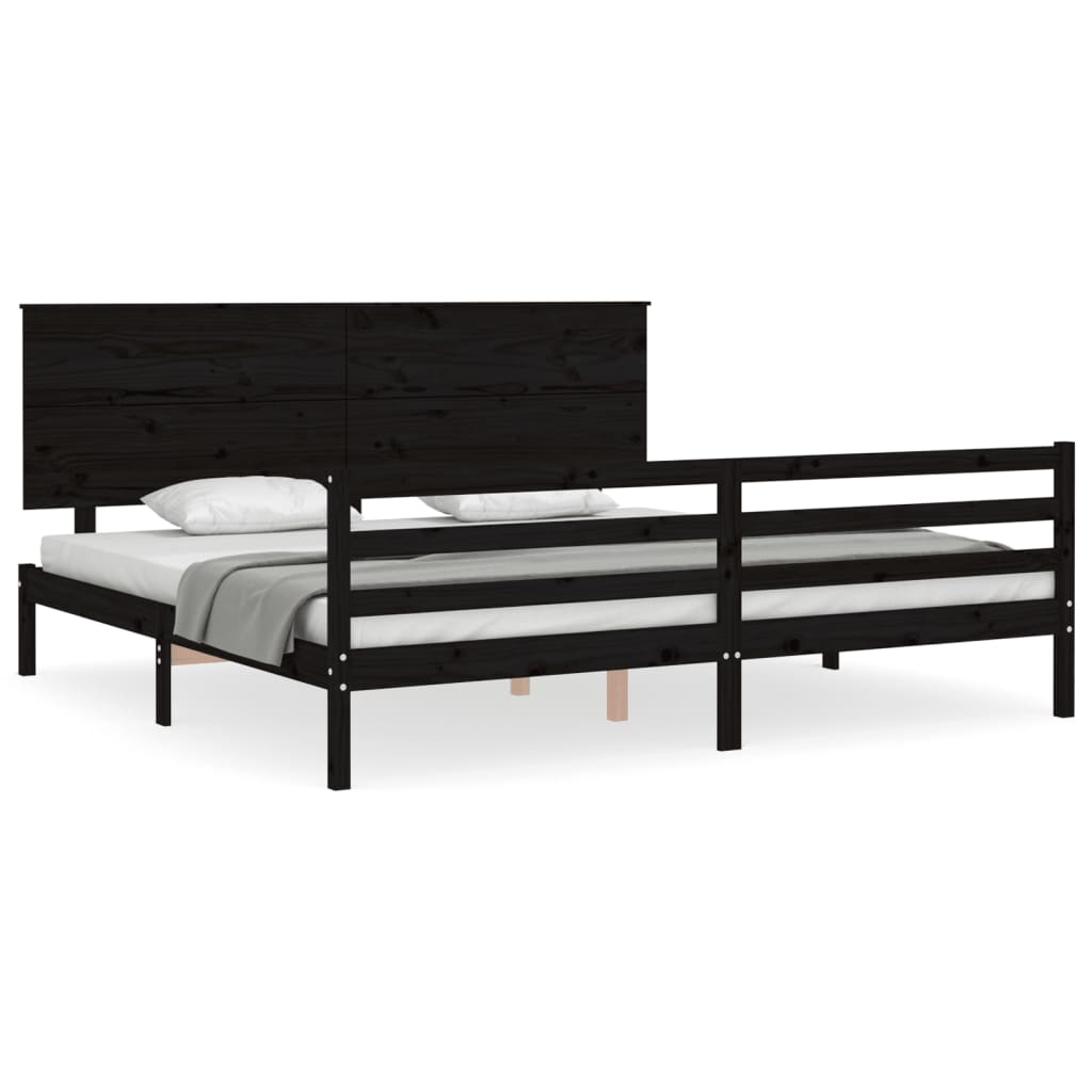 vidaXL Estructura de cama con cabecero madera maciza negro 200x200 cm