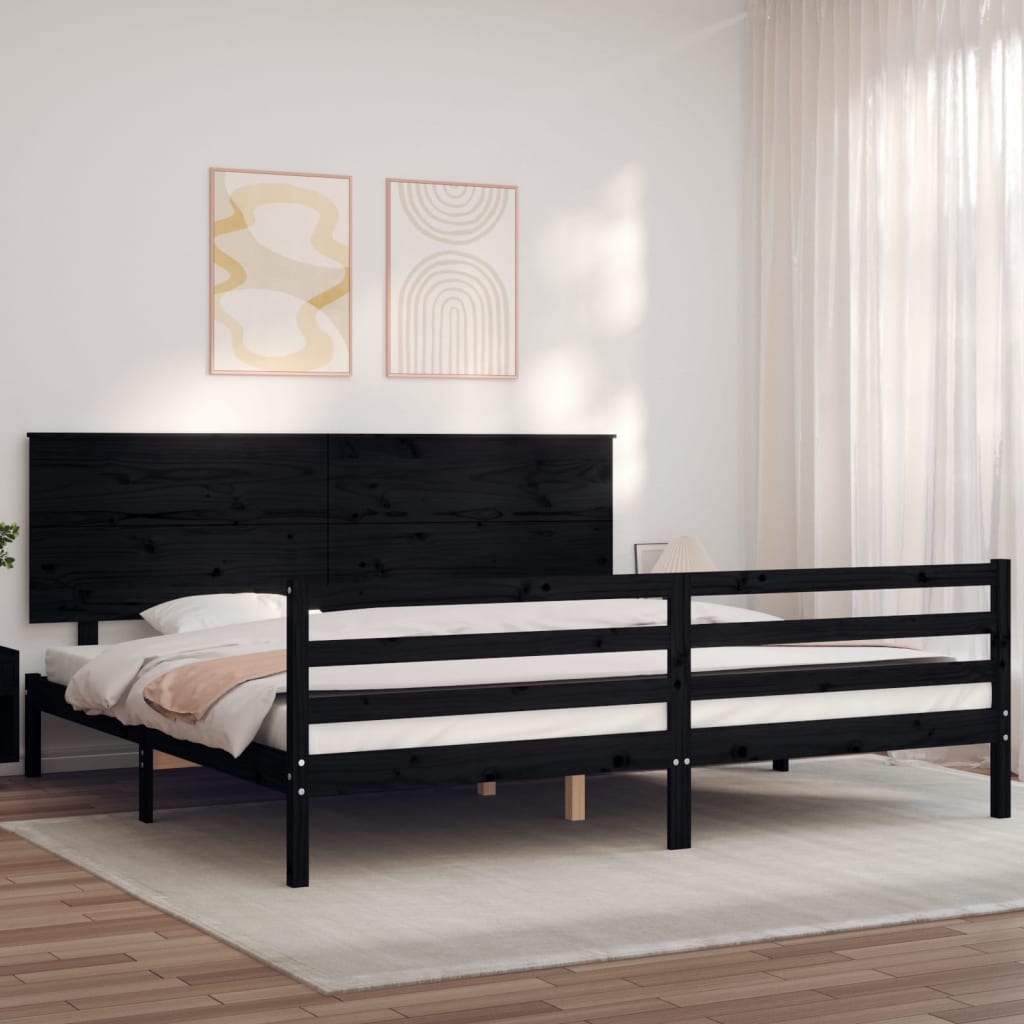 vidaXL Estructura de cama con cabecero madera maciza negro 200x200 cm