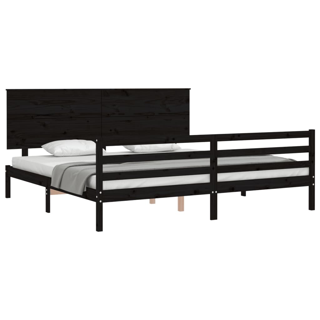 vidaXL Estructura de cama con cabecero madera maciza negro 200x200 cm