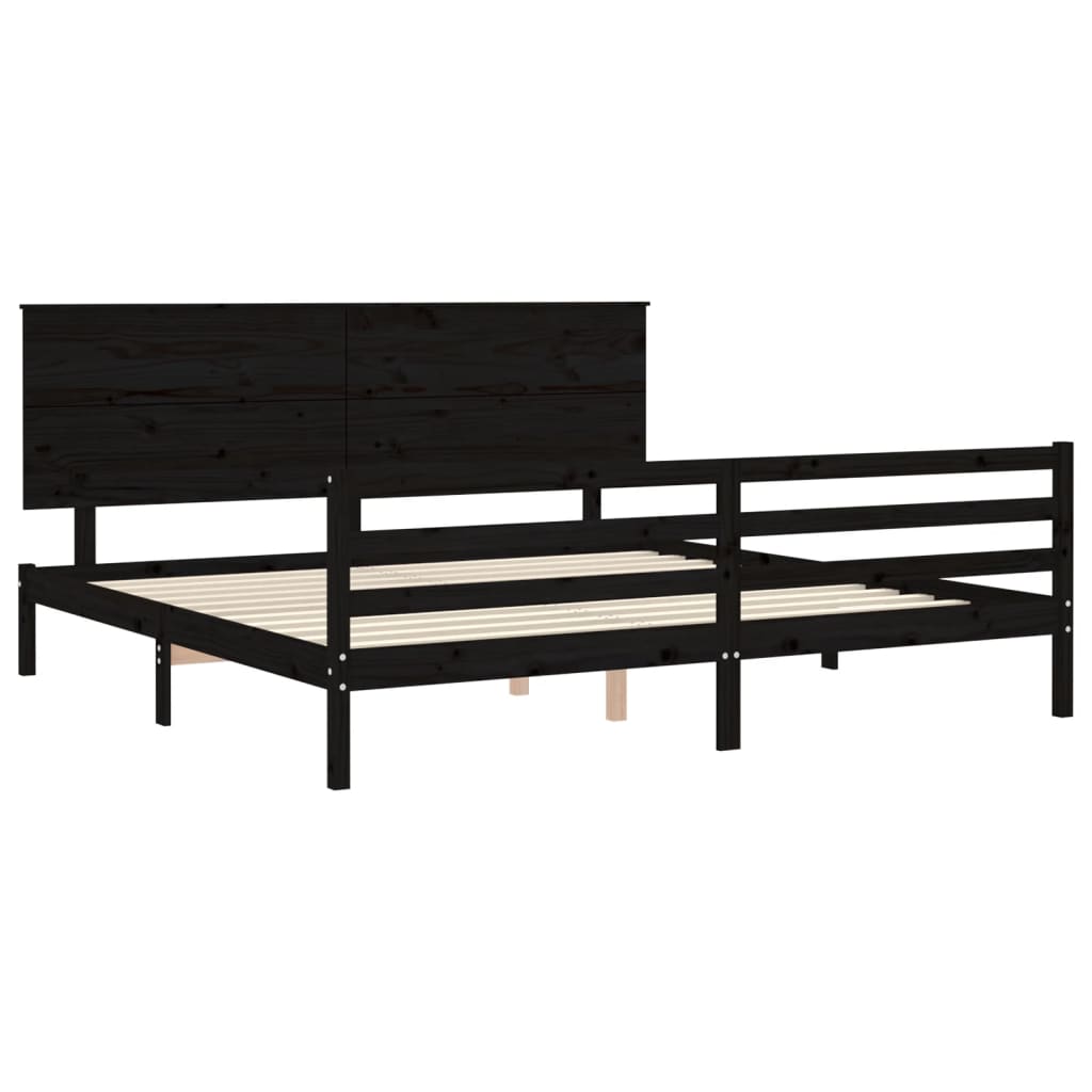 vidaXL Estructura de cama con cabecero madera maciza negro 200x200 cm