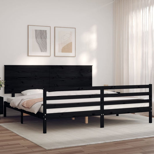 vidaXL Estructura de cama con cabecero madera maciza negro 200x200 cm