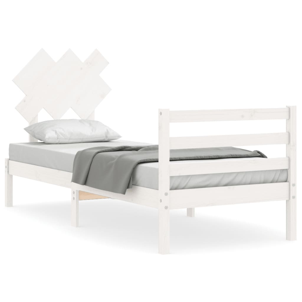 vidaXL Estructura de cama con cabecero madera maciza blanco