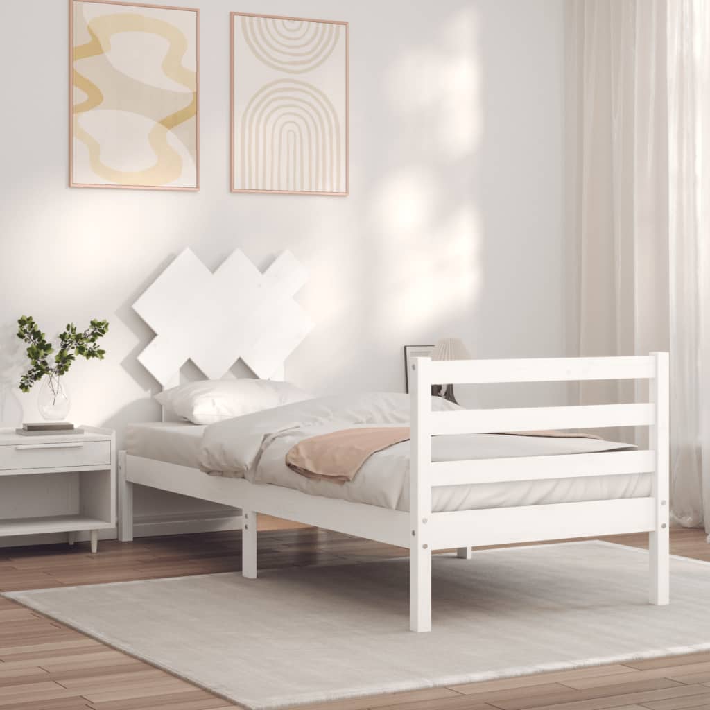 vidaXL Estructura de cama con cabecero madera maciza blanco