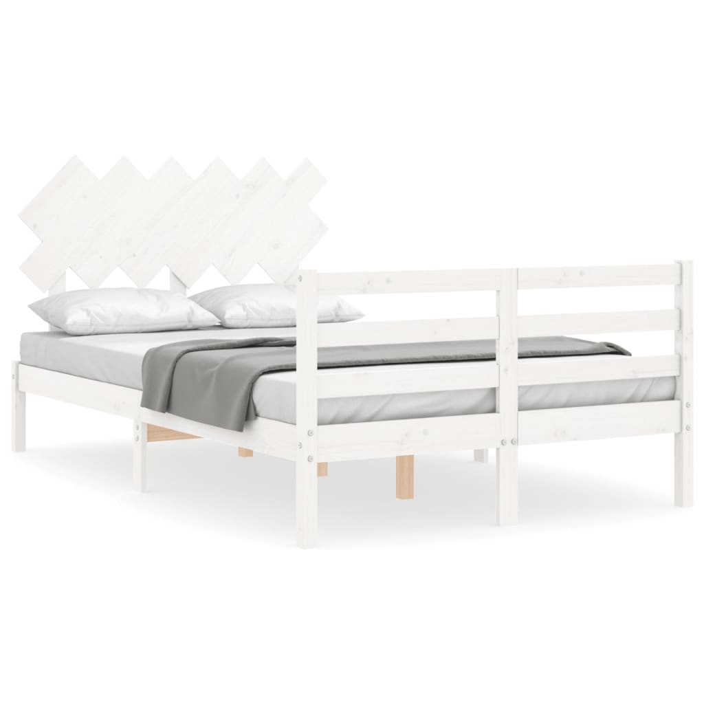 vidaXL Estructura cama de matrimonio con cabecero madera maciza blanco