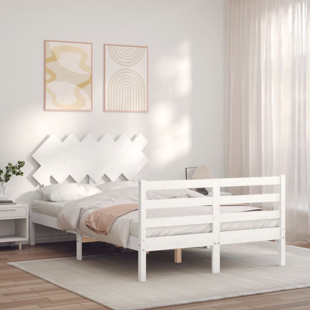 vidaXL Estructura cama de matrimonio con cabecero madera maciza blanco