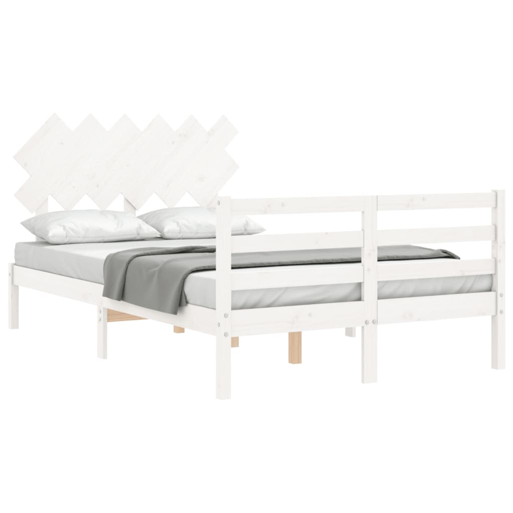 vidaXL Estructura cama de matrimonio con cabecero madera maciza blanco