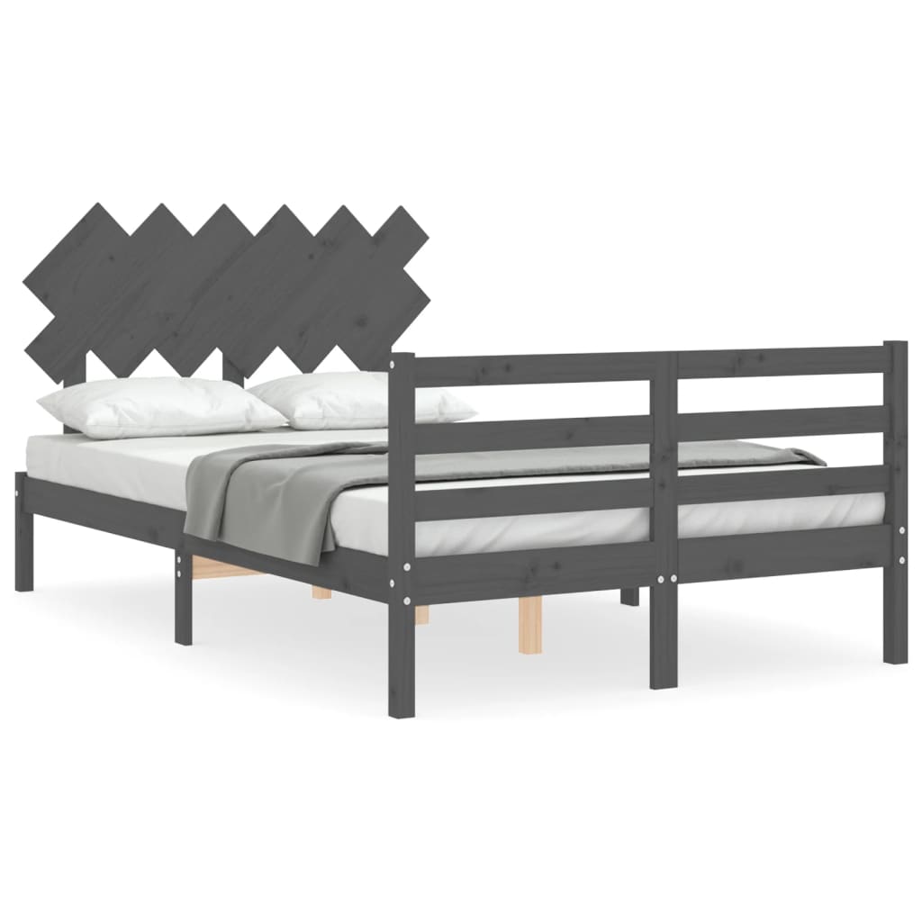 vidaXL Estructura cama de matrimonio con cabecero madera maciza gris