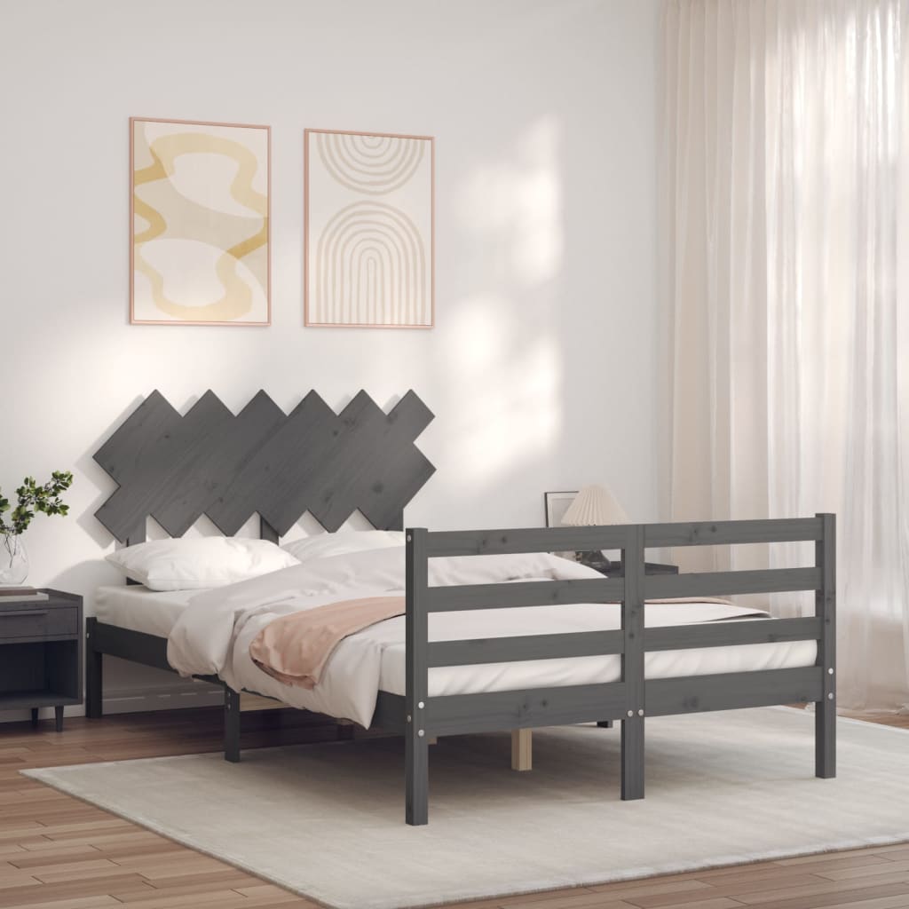 vidaXL Estructura cama de matrimonio con cabecero madera maciza gris