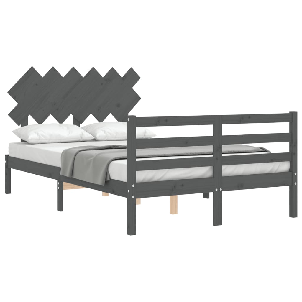 vidaXL Estructura cama de matrimonio con cabecero madera maciza gris