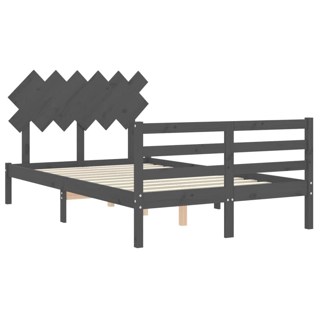 vidaXL Estructura cama de matrimonio con cabecero madera maciza gris