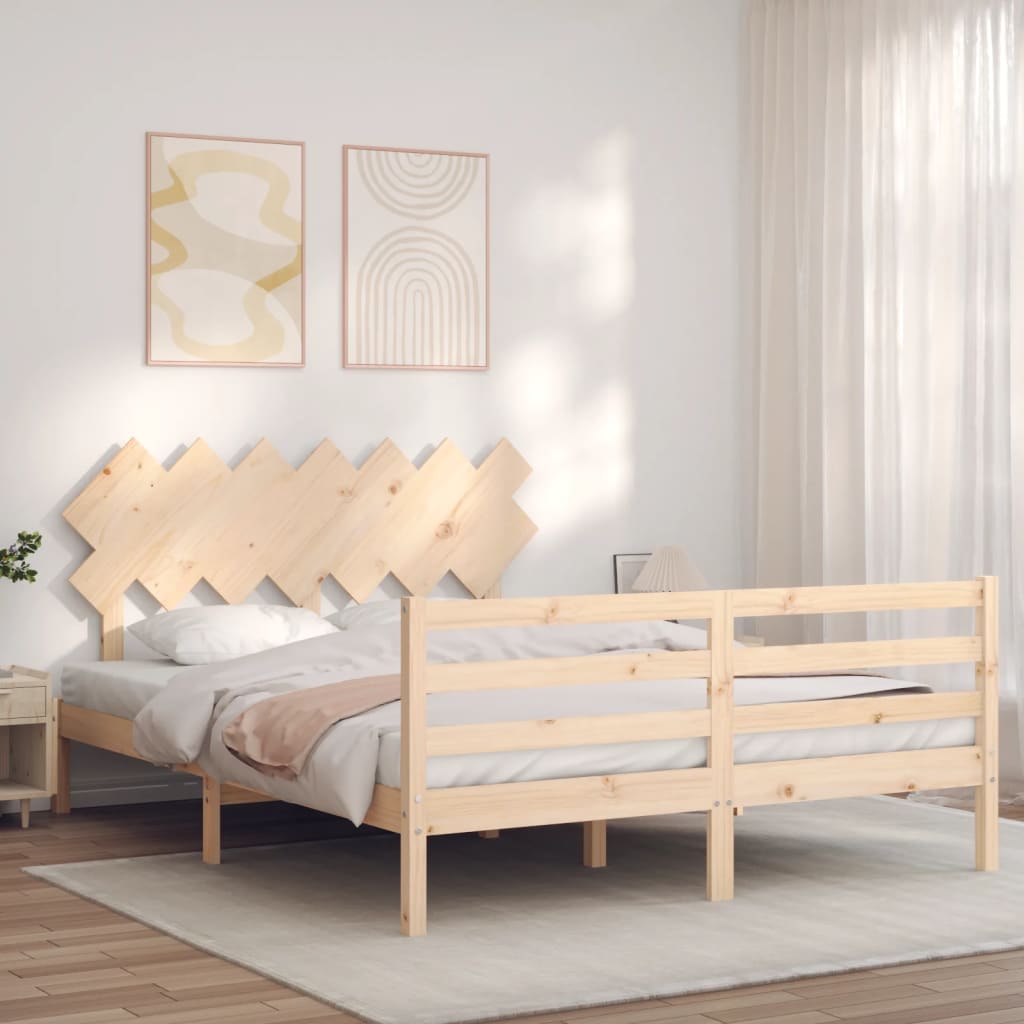 vidaXL Estructura de cama con cabecero madera maciza 140x190 cm